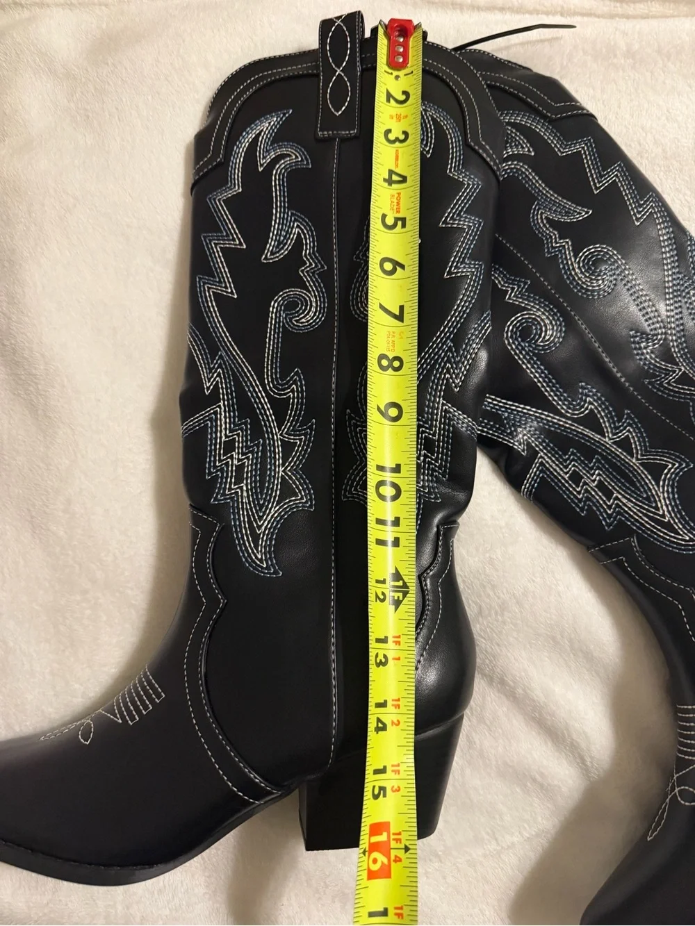 Women’s Black Western Knee-High Boot with White Stitching